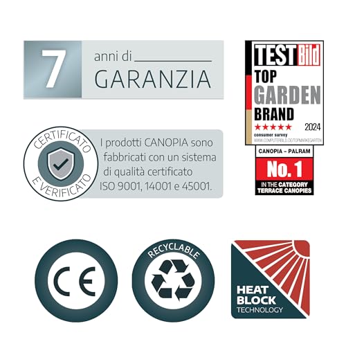 Canopia by Palram Terrassenüberdachung Alu Capri 3X9.15 Polycarbonat Hohlkammerplatten Pergola 924 x 295 cm Grau zur Überdachung ihrer Terrasse