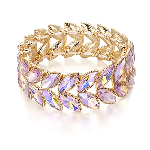 EVER FAITH Women's Costume Jewelry Art Deco Marquise Crystal Elastic Stretch Bracelet Iridescent Pink Gold-Tone by EVER FAITH - Used condition - US$11.82