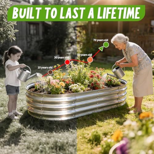 Galvanized Raised Garden Bed Kit, Planter Garden Boxes Outdoor, Oval Large Metal for Vegetables Fruits, Flowers Planter Boxes, Easy Assembly Garden Bed Kit (Silver, 4×2×1FT (2-Pack) - Image 6
