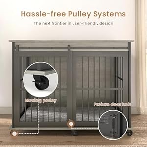 437 Dog Crate Furniture with Cushion for Medium to Large Pets Wooden Cage End Table Heavy Duty Indoor Puppy Kennel with Flipup Top and Sliding Door Grey  Cucciolini Doodles 43 7 dog crate furniture with cushion for medium to large pets wooden cage end table heavy duty indoor puppy kennel with flip up top and sliding door grey   cucciolini doodles