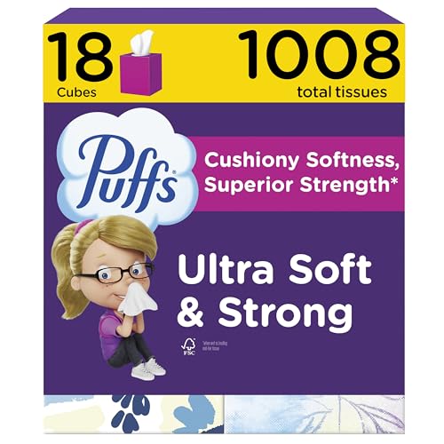 Puffs Facial Tissue Ultra Soft Non-Lotion 18 Cube Boxes 56 Facial Tissues per Box Allergies and Colds (Packaging May Vary)