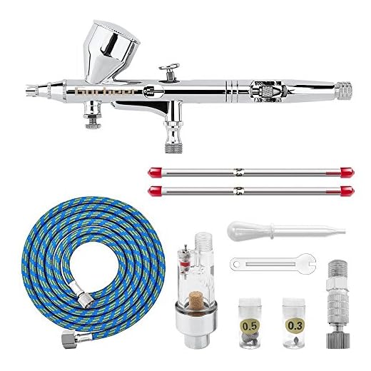 Gocheer Aerografo de alimentación por gravedad de doble acción de alta precisión con boquillas de 0.2 0.3 0.5 mm y manguera de 1/8"5.9ft para pintura artística Tattoo Manicure + aerógrafo,airbrush
