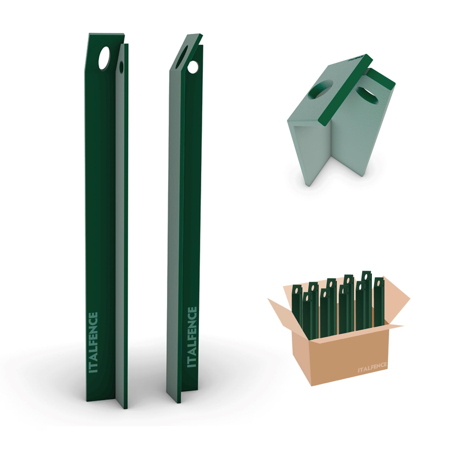 Italfence - Saetta a L in ferro plastificata per recinzione verde (Tutte le misure) [H 200cm, 10 pezzi]
