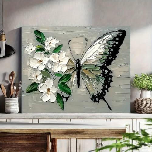 Toile papillon et fleurs blanches tableau nature 70x90cm - 2