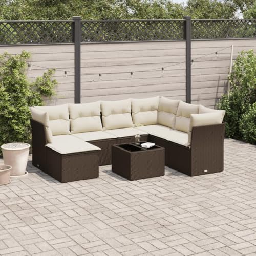 Mokuyary M324K842 - Sofá de jardín con cojines (8 piezas, polirratán, marrón, para balcón, terraza, con mesa), color marrón