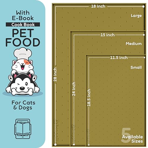 Dog Food Mat - 24x15 Raised Edges Dogs Mat for Food and Water Prevent Spill, Waterproof Cat Food Mats Protect Floors, Easy Clean Dog Bowl Mats for Food and Water, Silicone Pet Feeding Placemats