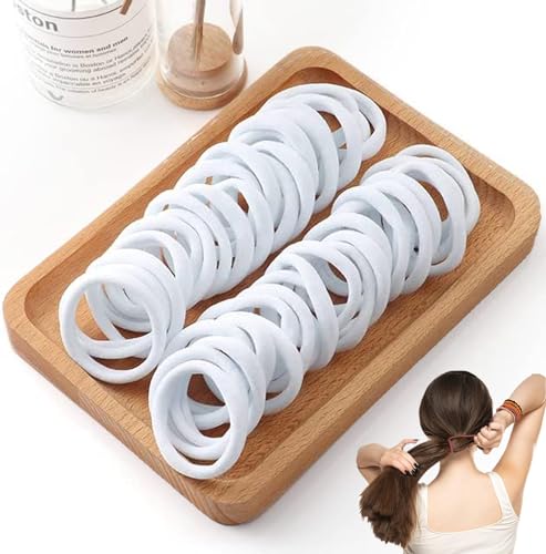 Image of BIRDWARE Black Hair Ties for Women Girls, Seamless Thick Black Hair Band, Multi color Elastic Hair Ties No Damage Ponytail Holder (30Pc White Ring)