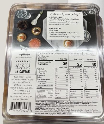 Plaza Caviar Trio – 3 Pack Gourmet Caviar Set (1 oz Each) – Smoked Trout, Truffle Whitefish, and Black Tobiko – 3 oz Total
