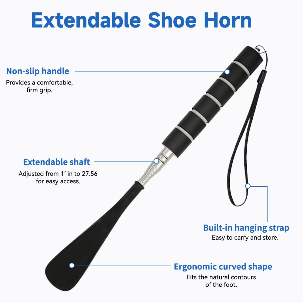 2pcs shoe horn- Long Handle Telescopic Shoe Horn for Seniors – Adjustable 11" to 28" Metal Shoehorn, Non-Slip Comfort Grip, Ideal for Men, Women, Elderly — view 3