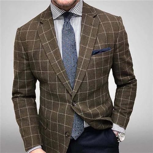 evzosrz Lightweight Plaid Blazer Mens Jackets Casual Checkered Slim Fit Notched Lapel Two Button Jacket Business Sports Coat2