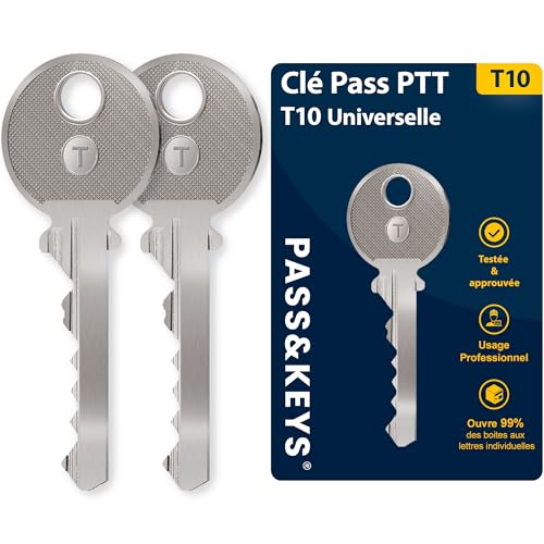 Lot de 2 clés Pass PTT T10 Universelle pour Boîtes aux Lettres - Compatible avec Interphones et Serrures d'Immeubles - Idéale pour Livreurs, Agents...