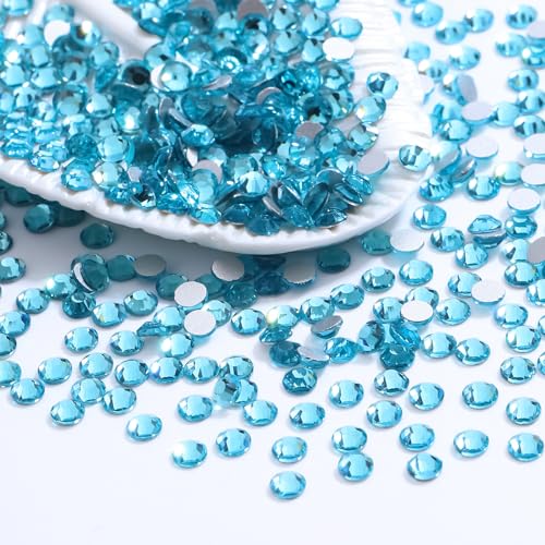 Image of Malachite Blue Flatback Rhinestones, Glass Rhinestones for Nail Art and Craft, Glue Fix, Loose Crystal Gemstones(Malachite blue, SS8, 1440pcs, 2.3-2.5mm)