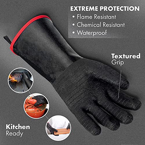 Heat Resistant Neoprene Black Gloves For Bbq - 932°F Tolerance - Waterproof & Oil Resistant - Grilling Mitts For Men & Women Barbecue Cooking, Oven, Fryer, Grilling Gloves Heat Resistant Bbq Gloves #TOP2