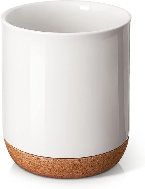 DOWAN Kitchen Utensil Holder, 7.2 Large Utensil Crock, Table-Protection Cork Mat, Heavy and Stable Ceramic, No Wobbling, Easy to Clean, White for DIY, 3.1 qt