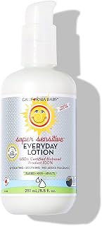 California Baby Super Sensitive Everyday Face and Body Lotion (8.5 Ounce) Moisturizer For Dry, Sensitive Skin | Post Bath and Diaper Changing | Non-Greasy, Fast-Absorbing Formula | No Fragrance
