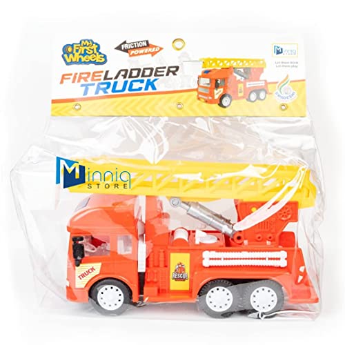 Image of Toy Truck Diecast Cars Truck with Light and Sound Pull Back Vehicles Toy Trucks for Kids ?Colors as Per Stock? (Fire Ladder Truck)