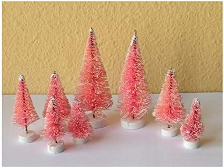 RSG Set of 8 Mini Pink Sisal Bottle Brush Christmas Trees ~ Snow Frost Village Putz