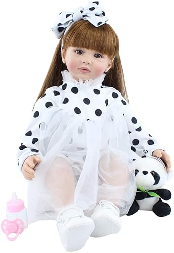RXDOLL Muñecas de bebé Reborn realistas de 24 pulgadas con vestido de lunares, muñeca realista para niños pequeños, muñecas de vinilo de silicona