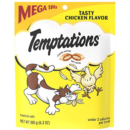 TEMPTATIONS Classic Crunchy and Soft Cat Treats Tasty Chicken Flavor, 6.3 oz. Pouch, pack of 10