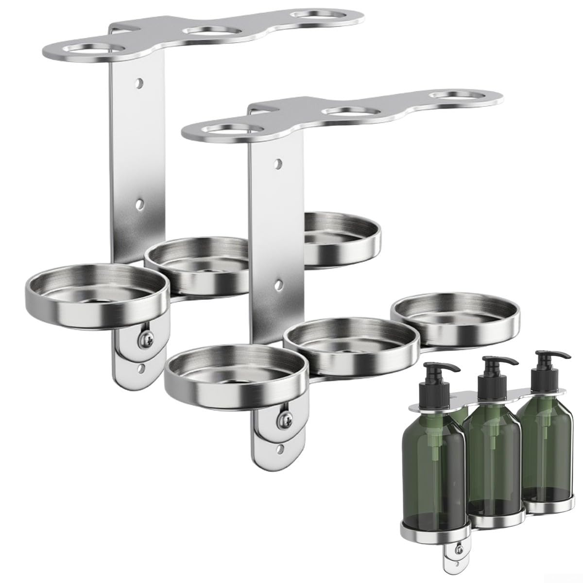 Dispenser di sapone da parete in acciaio inox per riporre il bagno, adatto per più liquidi con accessori di montaggio (nero)
