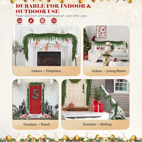 2PCS 9FT Christmas Norfolk Pine Garland, Real Touch Greenery Garland - image 8