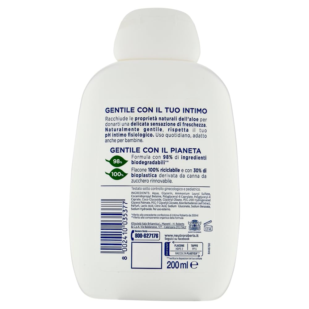 8x Neutro Roberts Detergente Intimo Fresco con Estratto di Aloe Vera,Frischer Intimreiniger mit Aloe Vera-Extrakt 200ml + Beni Culinari Kostenloser Schlüsselanhänger