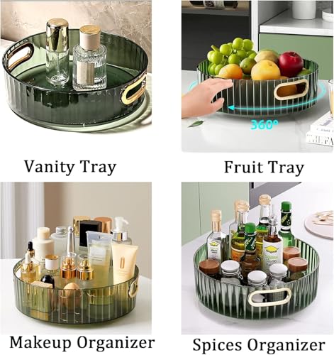 Image of SHUTTLE ART 360 Rotating Makeup Organizer,Large Capacity Makeup Organizer for Vanity,Cosmetic Display Cases,Bathroom Counter Organizer,Fits Cosmetic,Perfume,Lipsticks,Lotions Skin Care(1 Tier, Green)