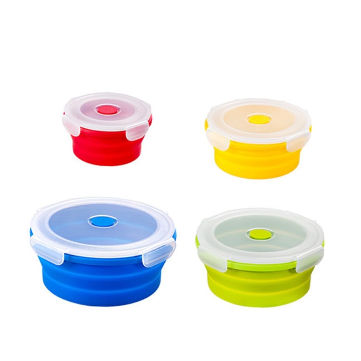 Contenitori in Silicone per Alimenti Rotondi Pieghevoli, 4 Pezzi | Capacità 400ml 600ml 900ml e 1200ml, Adatti a Microonde, per Sandwich e Conservazione Cibo, Uso Famiglia e Studenti