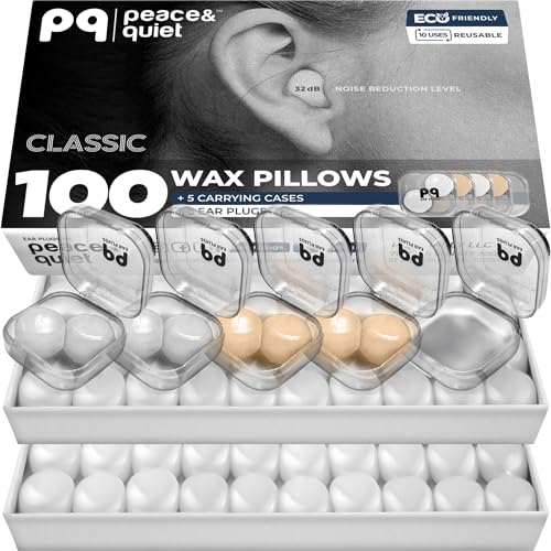 Peace&Quiet PQ 100 tapones de cera para los oídos para dormir, tapones de silicona para dormir y nadar, tapones de gel para los oídos para cancelar el ruido, tapones para los oídos para dormir,