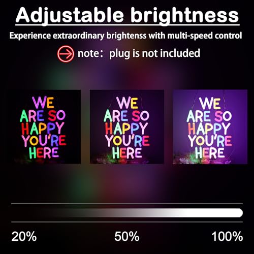 Image of We Are So Happy You're Here LED Neon Sign, Welcome Back Motivational Classroom Neon Lights for Wall Decor, Classroom, Office,Party, Gifts for Teachers and Students