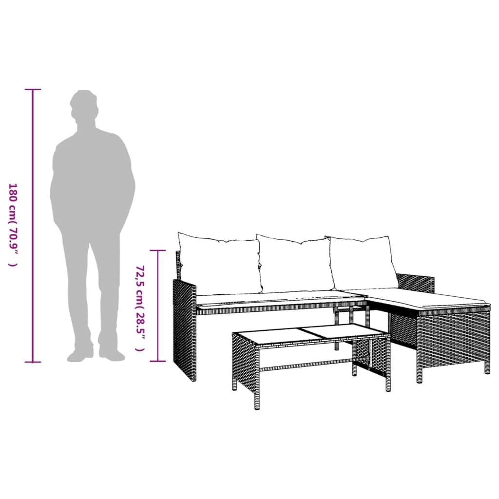 vidaXL Narożnik ogrodowy z poduszkami i stolikiem, rattan PE, szary, sofa do ogrodu, meble ogrodowe, kanapa ogrodowa, siedzisko ogrodowe