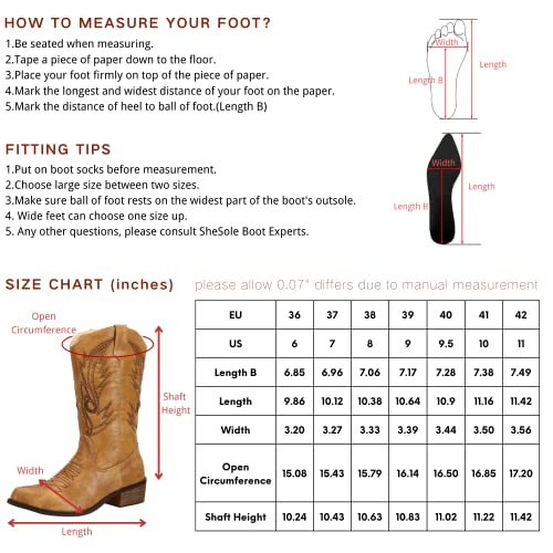 Shesole Women's Wide Calf Western Cowgirl Cowboy Boots Brown Size 9.5 #TOP5