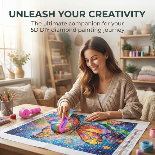 Image of Diamond Painting Roller & Pen, 2Pcs Detachable Roller for Straightening & Pressing, Light-up Painting Pen with Glue Clay & Tips, Comfortable & Fast, 5D Diamond Art Tools for Diamond Paintings Hobby