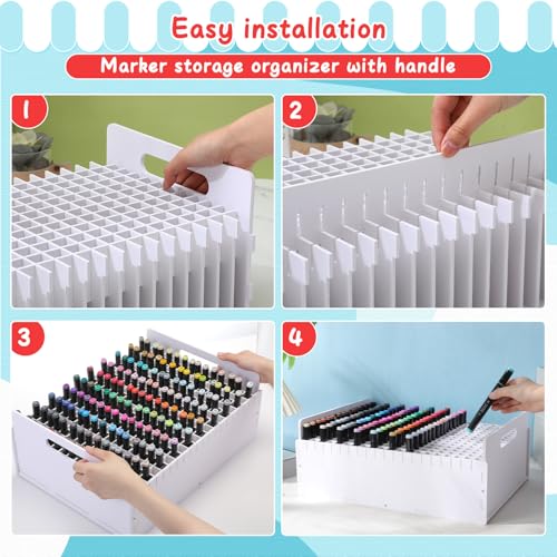 Image of Marker Pen Organizer Holder, Art Marker Storage Rack for Colored Pens Pencils Brushes Adjustable Craft Art Supply Storage for Desk Organizer (300 Slots)