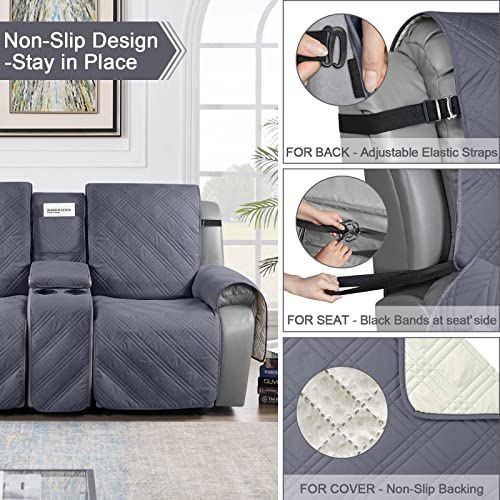 Image of TAOCOCO Non Slip Recliner Sofa Covers for 3 Cushion Couch, Waterproof Reclining sofa cover for Leather Sofa with Console, Split Reclining Couch Cover Recliner Furniture Protector (3 Seater, Dark Grey)