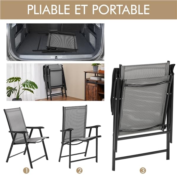 Yaheetech Lot de 2 Chaises de Jardin Pliantes avec Accoudoirs, Chaises d´extérieur en Toile pour Patio Porche Terrasse Piscine Gris