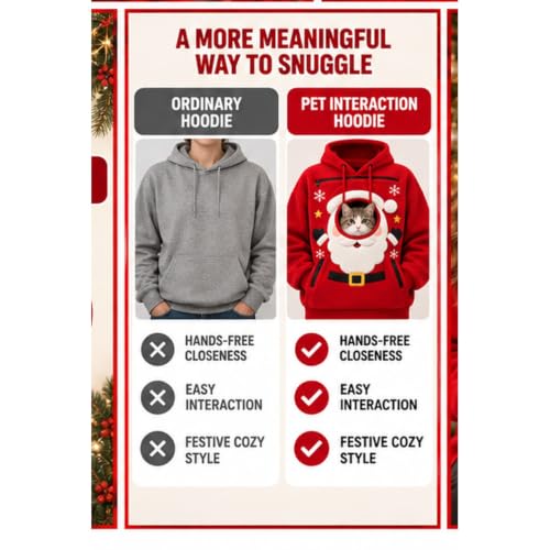 CHENXDZHAO Hoodie With Dog Pouch,Pet Pouch Hoodie Unisex Puppy Carrier Christmas Sweatshirt Lounge Holiday Party Cosplay Soft Fall Winter Outfits,Red1,M - image 8