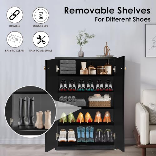 Image of Engineered Wood Shoe Rack - Stylish, Durable & Space-Saving Shoe Storage Organizer for Home & Office Use (Dark WENGE, 5 Shelves)