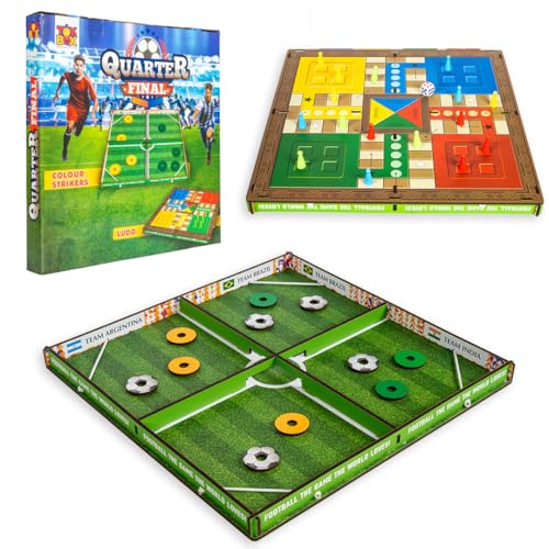 Image of Quarter Final 3-in-1 Game Set of Wooden Table Games Like Football, Colour Strikers and Ludo Board Game, Multi-Player Family Board Game, Inteactive Fun Party Game for Kids 6+ Years