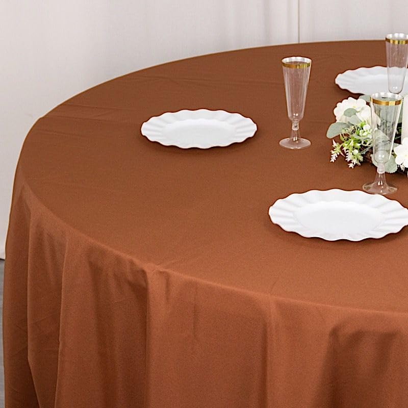 Miniatura 4 de Mantel redondo de poliéster de 132 pulgadas color marrón canela para bodas, fiestas, banquetes, recepciones, eventos, cocina, comedor