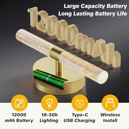 Image of Battery Operated Wall Sconce Gold, 12000mAh Rechargeable Wall Lights with Remote and Touch Control, 3000K-6000K Dimmable Wireless Wall Lamp, 15.6 inch Sconces for Bedroom Living Room (Round)