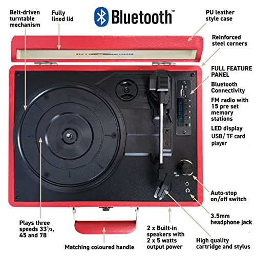 Retro Musique Lecteur de disque Bluetooth style valise avec radio FM, haut-parleurs intégrés et lecteur de carte USB… - Les Beatles, Paul McCartney, John Lennon, RIngo Starr, George Harrison Retro Musique Lecteur de disque Bluetooth style valise avec radio FM, haut-parleurs intégrés et lecteur de carte USB… – Image 3