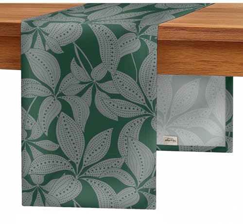 Vargottam Twill Cotton Table Runner – Premium Leaves Print Table Decor – Soft & Durable, 14-Inch Wide – Machine Washable – for Boho, Farmhouse, Rustic Interiors