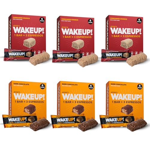 Image of WAKE UP! Caffeinated Protein Bars - VALUE PACK - 6 Cartons (36 Bars) 3 Cinnamon Crunch & 3 Dark Chocolate Proprietary Blend with 350mg Caffeine (1 Bar = 3 Espressos) Boosts Focus & Clarity - Gluten-Free, Vegetarian, Kosher
