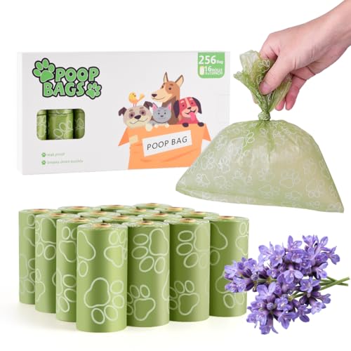 Qiookioo Poop Bags Rolls 256 Count - 9x13 Inches Green Thickened Leakproof Lavender scent Poo Bags for Dogs Eco-Friendly Pet Waste Bags for Walking Home Travel