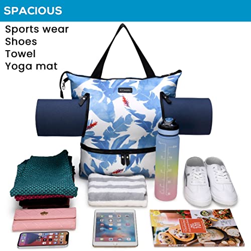 Keemaru Beach Sport And Travel Bag - Gym Tote - Beach Yoga Travel Shoulder Bag - Summer Vacation Tote - Shoe Compartment - Foldable - With Zipper #TOP6