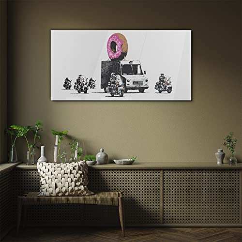 Coloray Beeld Op Glas Glas Printen 100x50cm Foto Image Gehard Glas Interieur Decoratie Muur Decoratie Glas Schilderij - Donuts Police Banksy - Afbeelding 4