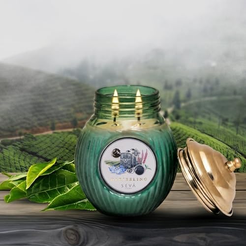 Image of SEVA HOME Ode to India Darjeeling Dream Candle | Natural Soy Wax with Cotton Wick | Relaxing Tea Garden Aroma | Decorative Home & Gifting Candle | 330g