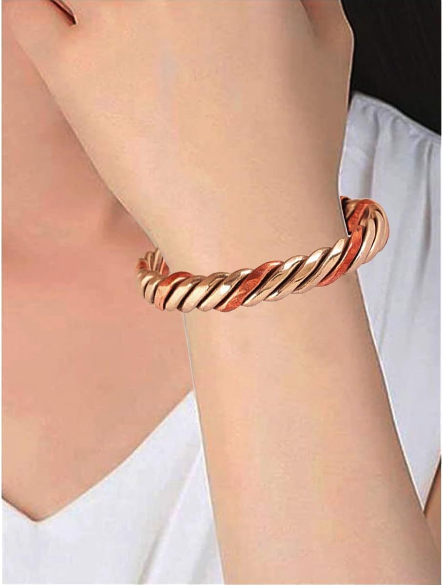 Touchstone Copper magnetic bracelet Tibetan style. Hand forged with solid and high gauge pure copper. Twisted rope look. 2 metal look. - Image 2
