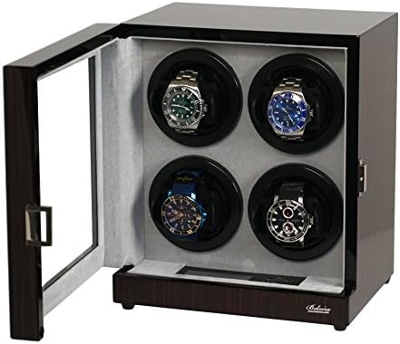 Quad Automatic Watch Winder Black Solid Wood W/LCD Display 544EVR